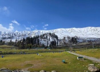 Mount Affarwat in Gulmarg wears a fresh coat of snow on Thursday, October 15, offering a breathtaking view of the Kashmir Himalayas.