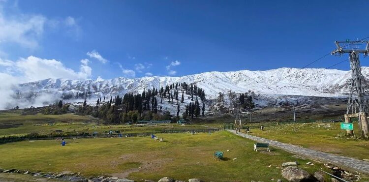 Mount Affarwat in Gulmarg wears a fresh coat of snow on Thursday, October 15, offering a breathtaking view of the Kashmir Himalayas.